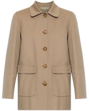 Valentino Garavani Wool Jacket With Pockets - Natural