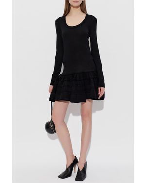 Alaïa Wool Dress With Ruffles - Black
