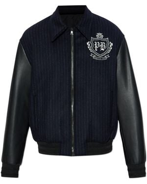 Balmain Jacket With Leather Sleeves - Blue