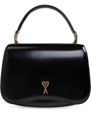 Ami Paris Leather Handbag With Logo - Black