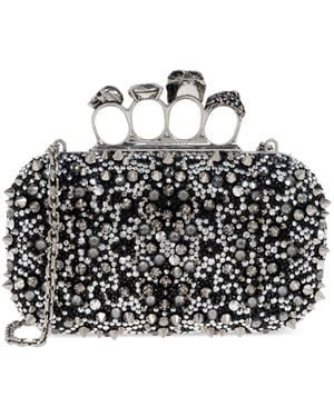 McQueen 'Skull Four Ring' Clutch - Black