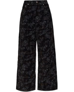 Ganni Velvet Floral-Patterned Trousers - Black
