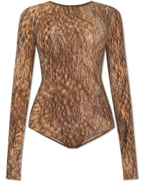 MM6 by Maison Martin Margiela Bodysuit With Animal Motif - Brown