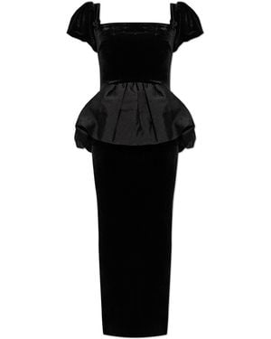 Self-Portrait Velvet Peplum Midi Dress - Black