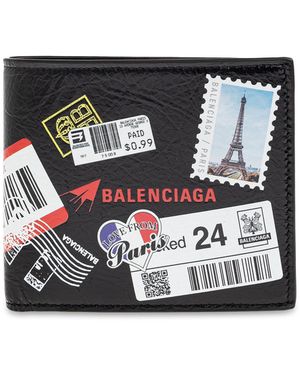 Balenciaga Leather Wallet With Logo - Black