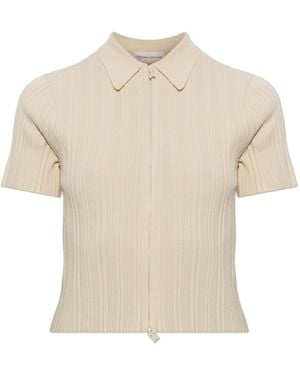 Victoria Beckham Ribbed Short-Sleeve Top - Natural