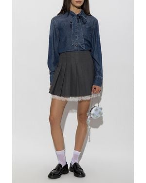 Self-Portrait Denim Shirt With A Tie Neckline - Blue