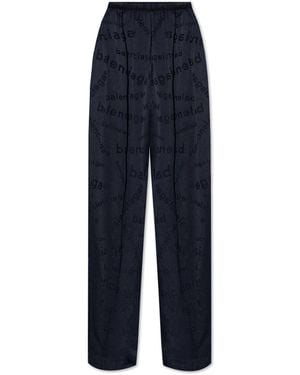 Balenciaga Silk Trousers With Monogram - Blue