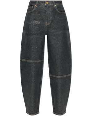 Ganni Waxed Jeans With Glitter - Black