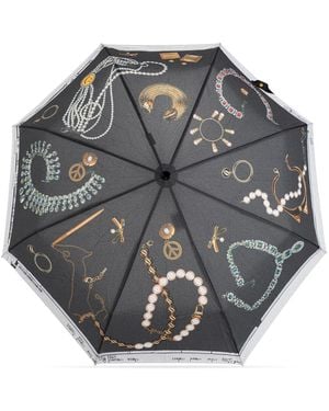 Moschino Folding Umbrella With Colorful Print - Gray