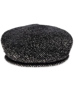 Dolce & Gabbana Wool Herringbone Flat Cap - Black