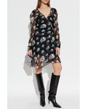 McQueen Silk Dress With Skull Motif - Black