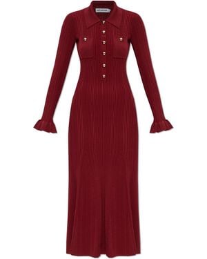 Self-Portrait Ribbed Dress With Pockets - Red