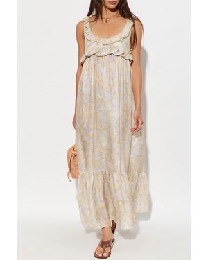 Chloé Silk Dress With Floral Motif - Natural
