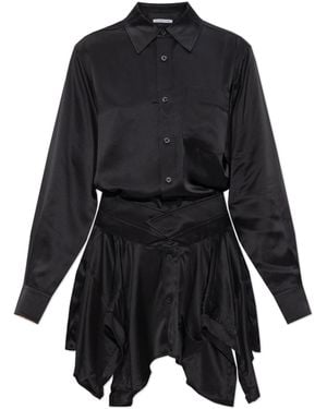 T By Alexander Wang Silk Dress With Asymmetric Hem - Black