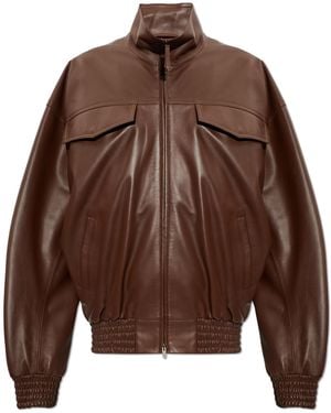 Balenciaga Leather Jacket With Stand-Up Collar - Brown