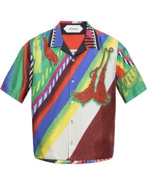 Versace Silk Shirt With "Formula 6" Print - Blue