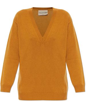 Valentino Garavani Cashmere V-Neck Sweater - Orange