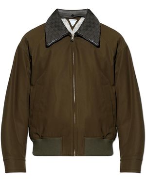 Bottega Veneta Cotton Jacket With Leather Collar - Green