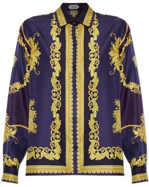 Versace Silk Shirt With "New Barocco" Print - Black