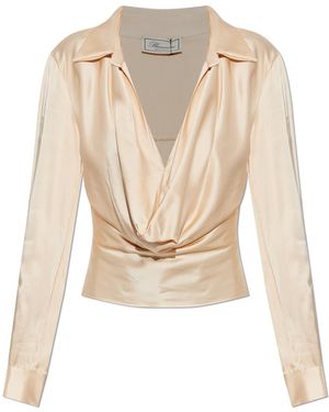 Blumarine Satin Top With Decorative Neckline - White