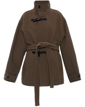 Lemaire Short Wool Coat With Belt - Brown