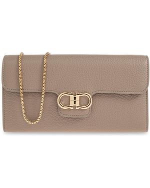 Ferragamo Leather Wallet On A Chain - Grey