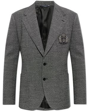 Dolce & Gabbana Wool Blazer With Appliqué - Grey