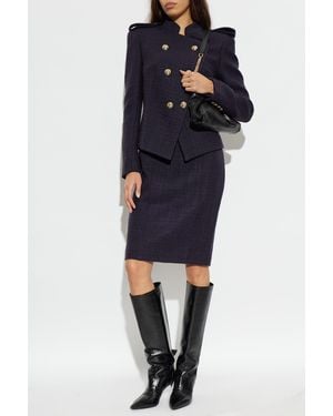Balmain Tweed Blazer With Sewn-In Lapels - Blue