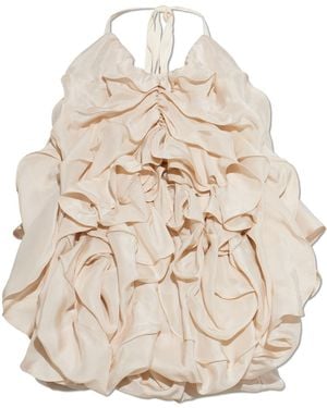Maison Margiela Silk Top With Ruffles - Natural