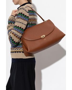 Ferragamo Leather Bag With Logo - Brown