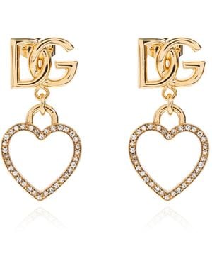 Dolce & Gabbana Earrings With Heart Motif Pendants - Metallic