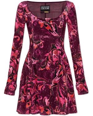 Versace Jeans Couture Velvet Dress With Long Sleeves - Red