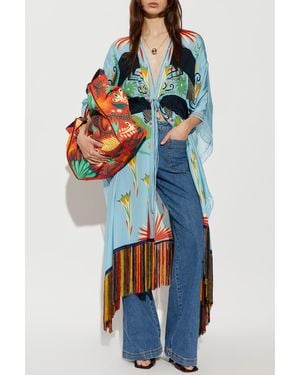 Etro Silk Dress With Fringes - Blue