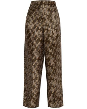 Fendi Silk Trousers With Monogram - Brown