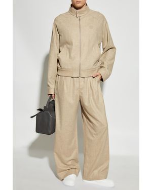 Loewe Wool Pants With Embossed Logo - Natural