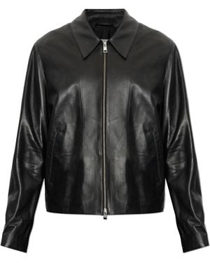Ami Paris Straight-Cut Leather Jacket - Black