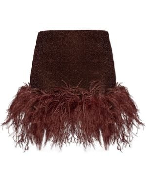 Oséree Skirt With Lurex Thread And Feathers - Brown