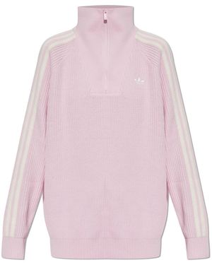 adidas Originals Sweater With A Zip Collar - Pink
