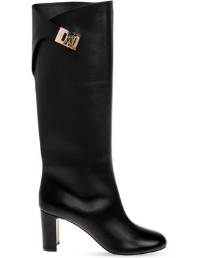 Ferragamo Leather Heeled Boots "Elli" - Black