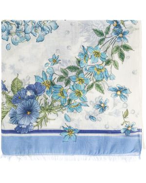 Ferragamo Scarf With A Floral Motif - Blue