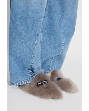 Dolce & Gabbana Futrzane Slippers - Blue