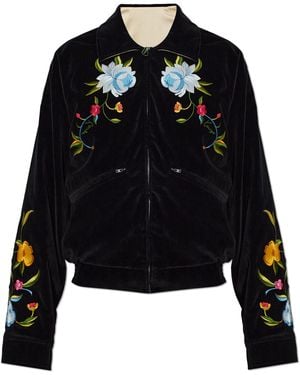 KENZO Velvet Jacket With Colourful Embroidery - Black