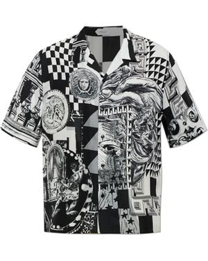 Versace Silk Shirt With "Medusa Collage" Print - Black