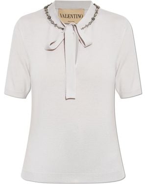 Valentino Garavani Wool Top With Shimmering Crystals - White