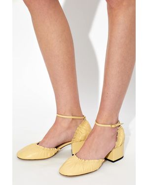 Odissi Leather Heeled Shoes - Yellow