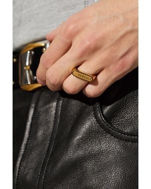 Versace Signet Ring With Engraved Logo - Black