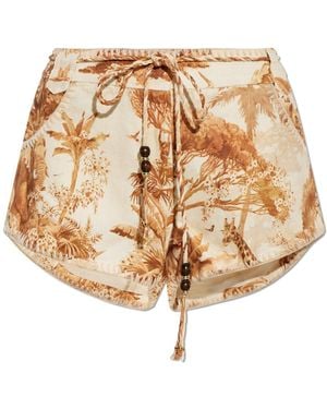 Zimmermann Linen Shorts With Print - Natural