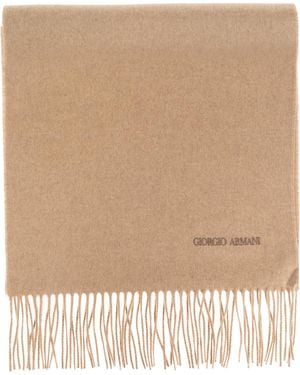 Giorgio Armani Cashmere Scarf With Fringes - Natural