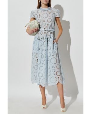 Self-Portrait Lace Dress With Belt - Blue